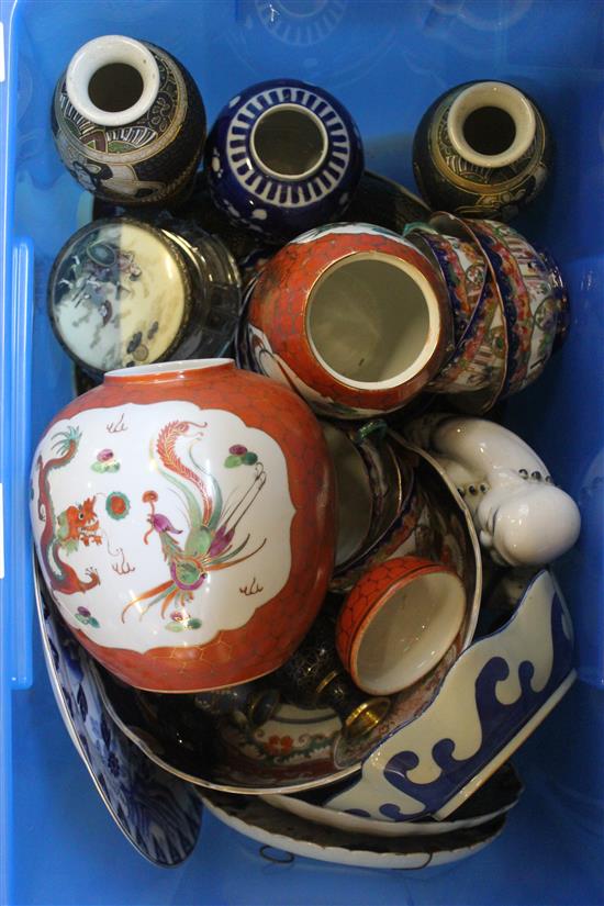 Mixed Oriental ceramics & embroidery